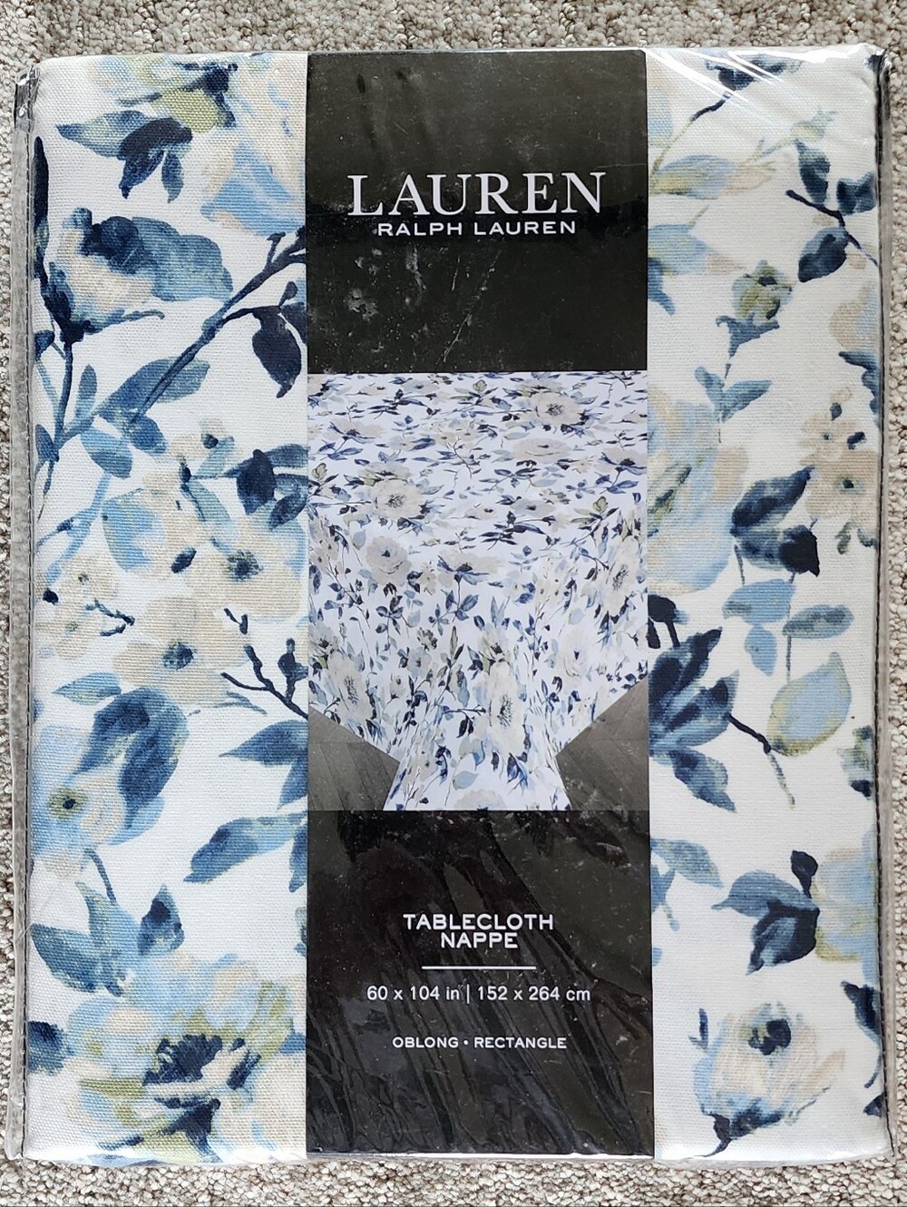 Cotton Tablecloth, 60x104", Lauren Ralph Lauren - Blues & Tans floral NEW!